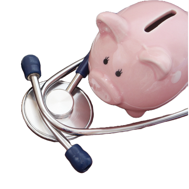 Piggy bank with stethoscope representing senior care costs, medical expenses, and long-term care financial planning