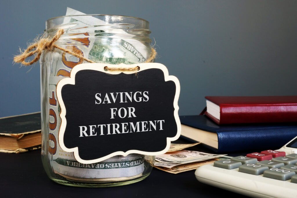 Jar labeled “savings for retirement” representing financial planning for senior care costs and long-term care expenses