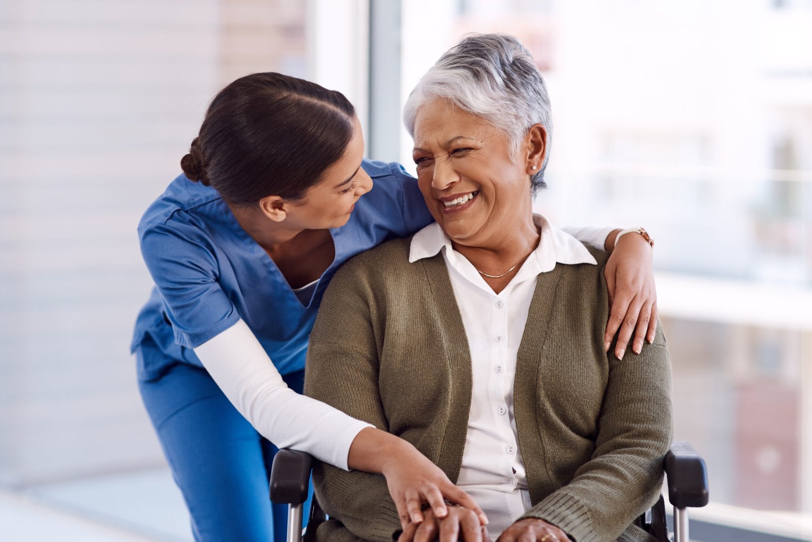 Older adult receiving supportive assisted living care