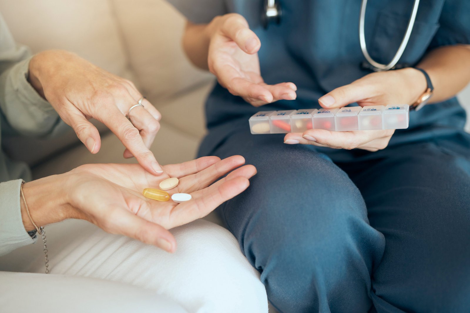 Home health care nurse or therapist visiting at home