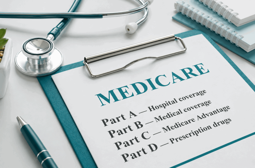 Medicare document showing Parts A, B, C, and D